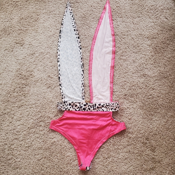 Women's Leopard One Piece Neck Tie Swimsuit Size Large - Picture 5 of 7